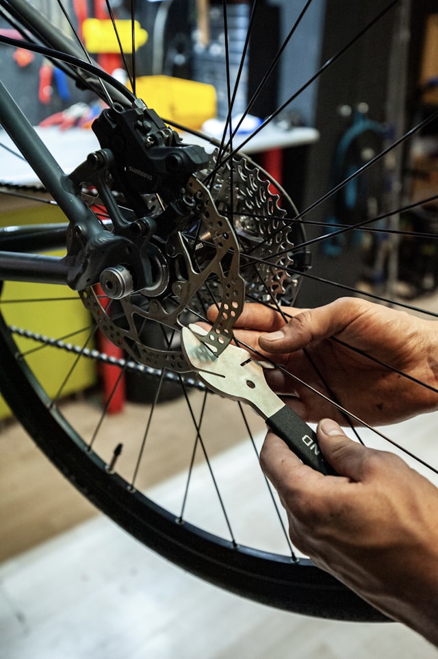 Bike maintenance in a workshop
