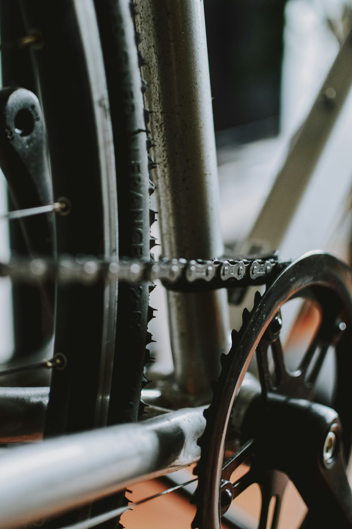 Close-up of bicycle gears and chain