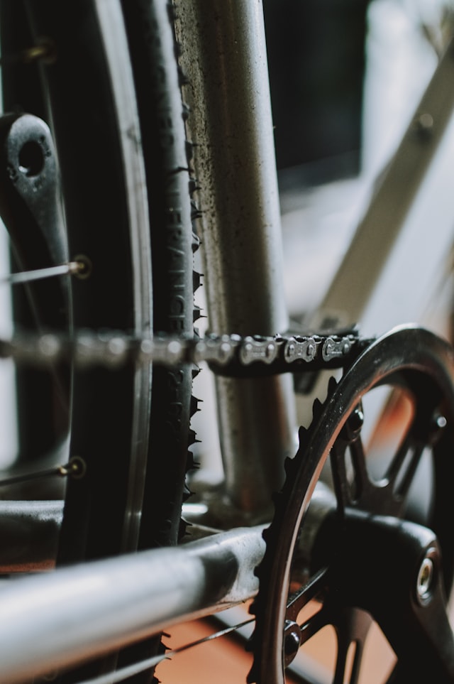 Close-up of bicycle gears and chain