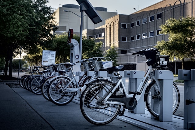 Electric bicycle parked on a sidewalk
